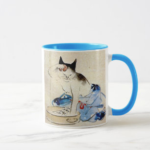 Caneca 顔を洗う猫, lavagem da cara do gato do 広重