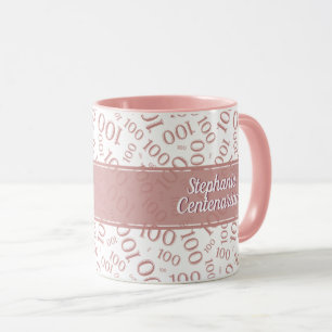 Caneca 100º Padrão Aleatório de Números Rosa e Branco