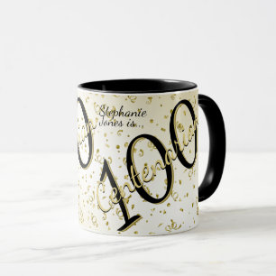 Caneca 100 anos Centenário Aniversário Negro/Texto Dour
