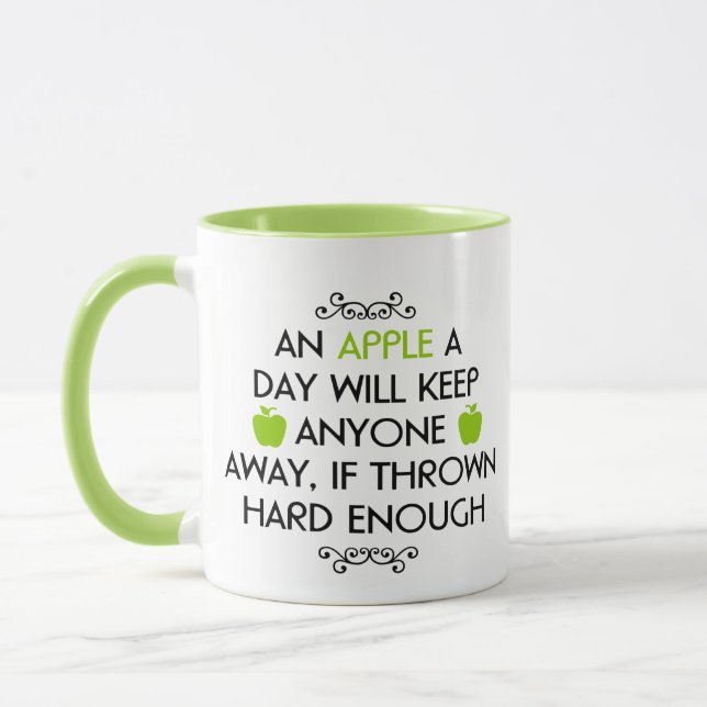 Caneca 11 onças. (onça) com "Apple um o dia " (Esquerda)