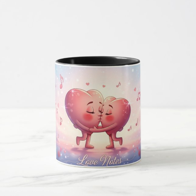 Caneca 11oz Mug Kissing Hearts “Love Notes” Cute mug (Centro)