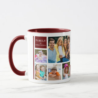 Caneca 12 Family Photo Collage Quote Monogrammed Maroon