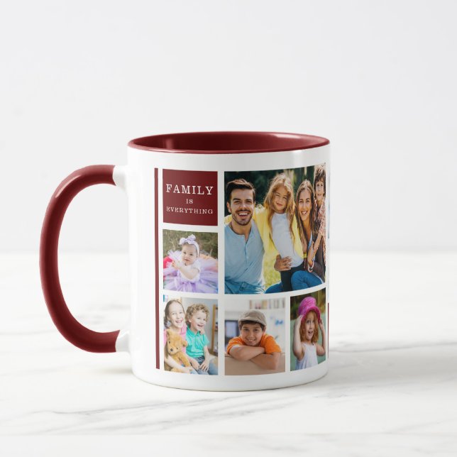 Caneca 12 Family Photo Collage Quote Monogrammed Maroon (Esquerda)