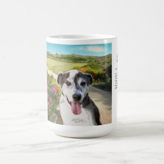 caneca 15oz: Torta em um campo das dálias (cão na