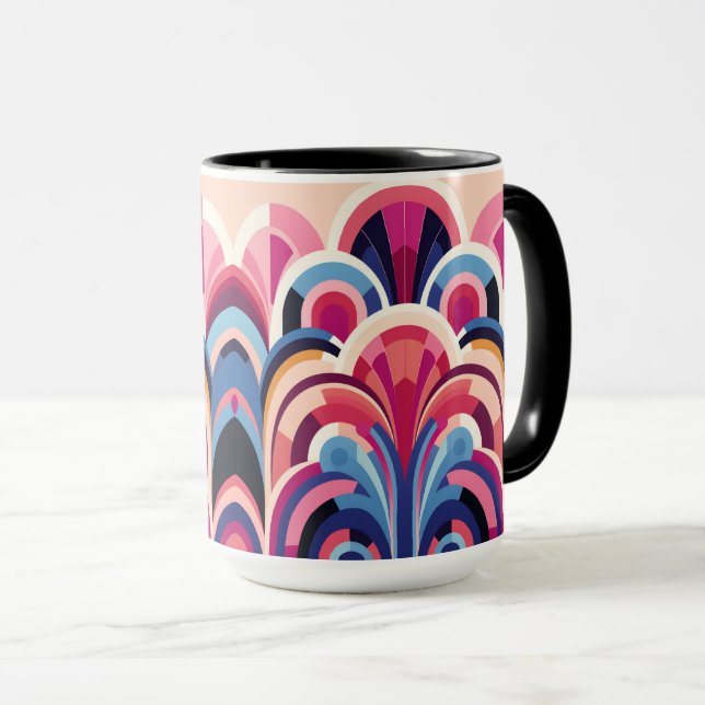 Caneca 1920 Retro Art Deco Rosa, Roxo, Blue Modern (Frente Esquerda)