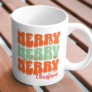 Caneca 1960 Retro Groovy Orange Merry Christmas Boho Name