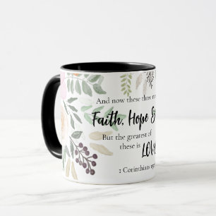 Caneca 1 Corinthians 13:13 Faith Hope Love Black Floral