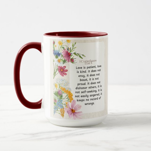 Caneca 1 Coríntios 13:4-5 Design Aquarela Suave (Esquerda)
