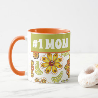 Caneca #1 MOM - Flor Cor de Laranja Retroativa Número Um 