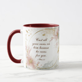 Caneca 1 Peter 5:7 Confira todas as suas preocupações com