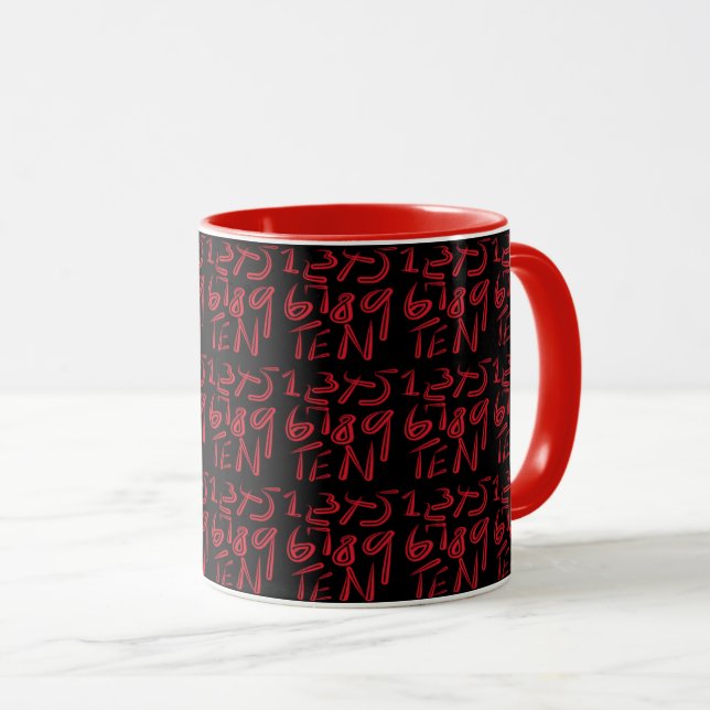 Caneca 1 Thru Ten Typography In Red On Black Pattern (Frente Esquerda)