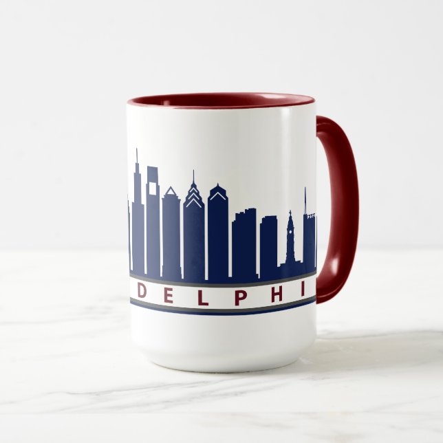 Caneca 2019 da skyline de Philly no marinho (Frente Esquerda)