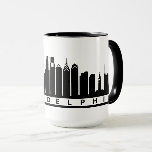 Caneca 2019 da skyline de Philly no preto (Frente Esquerda)