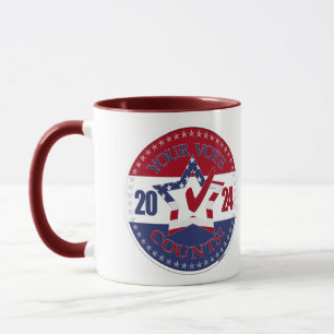 Caneca 2024 Bandeira dos EUA Seu Voto Conta Estrela Marca