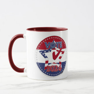 Caneca 2024 Vermelho e Azul VOTE EUA Bandeira Estrela Mar