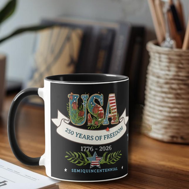Caneca 250 Years of Freedom Elegant Patriotic Black (250 Years of Freedom Elegant Patriotic Black Mug)