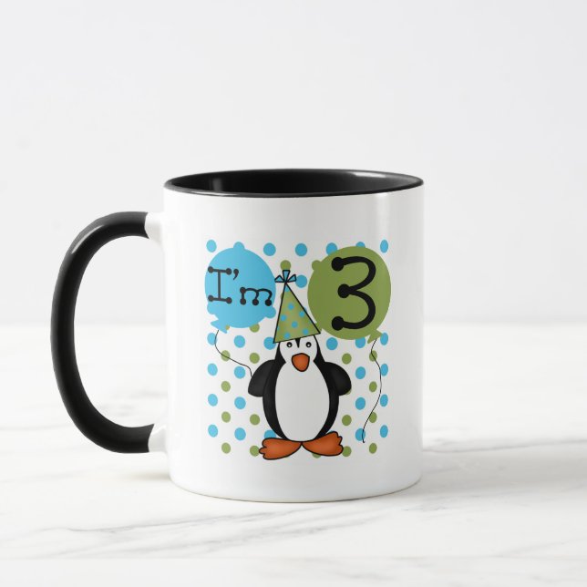 Caneca 3º Camisetas de aniversário do Pinguim e presentes (Esquerda)