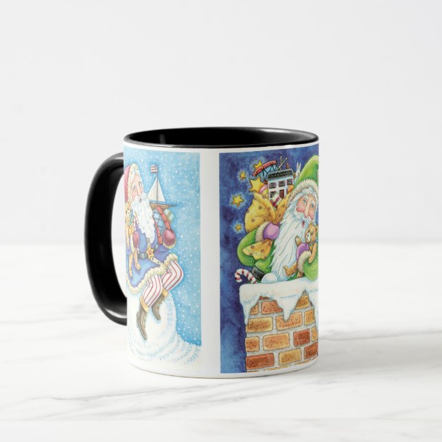 Caneca 3 Diferentes Desenhos de Natal do Papai Noel em Ca (Frente Esquerda)