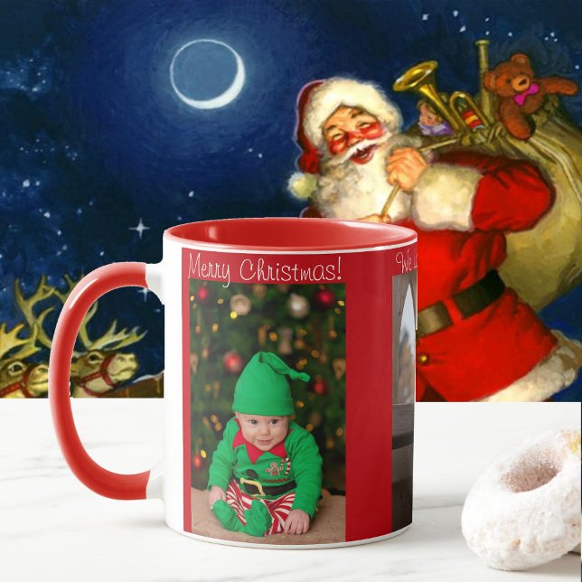 Caneca 3 Foto Feliz Natal com Presente para Crianças (Criador carregado)