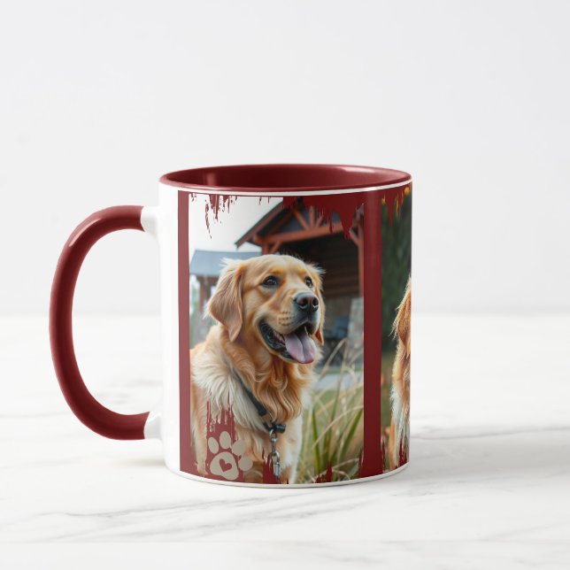 Caneca 3 Fotos de Cachorro Corações Pegadas de Pata Prese (Esquerda)