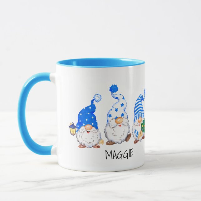 Caneca 3 Gnomo de Natal bonito Nome Personalizado 2 Tone  (Esquerda)