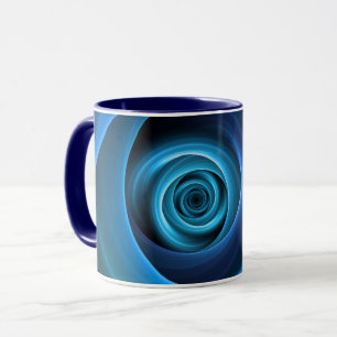 Caneca 3D Cores Azuis Espirais Modernas Abstrato de Arte