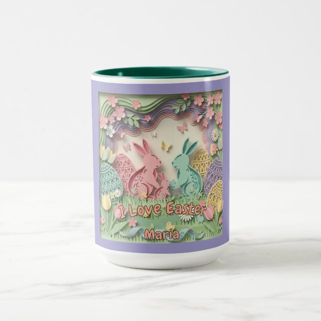 Caneca 3D Paper Cut Bunny & Easter Eggs Combo (Centro)