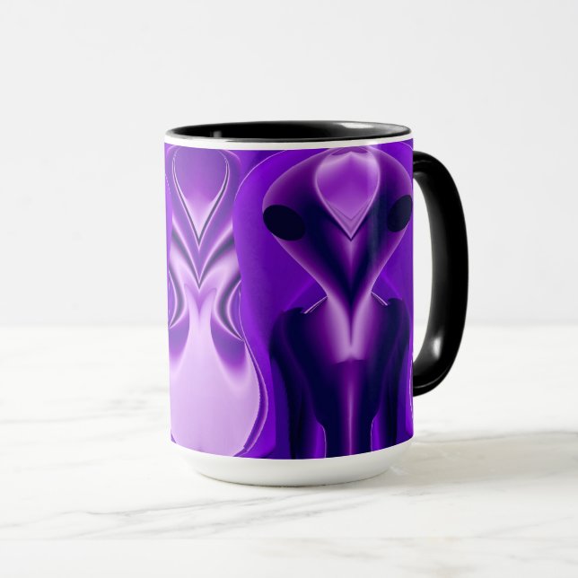 Caneca 3D Sonhos Roxos Arco-Íris, Alienígena (Frente Esquerda)
