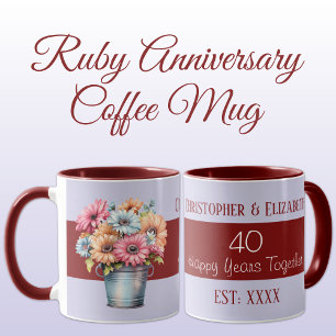 Caneca 40º aniversário da rubi flores nomes roxos