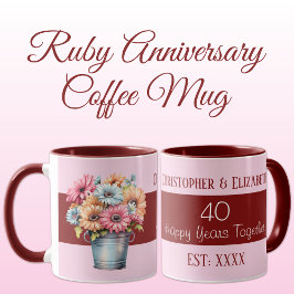 Caneca 40.º aniversário de rubis nomes cor-de-rosa