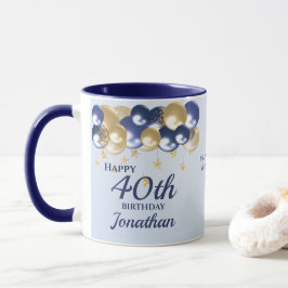 Caneca 40th Birthday Navy Gold Balloons 