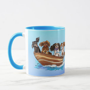 Caneca 4 Cavalier King Charles Spaniels em um Barco