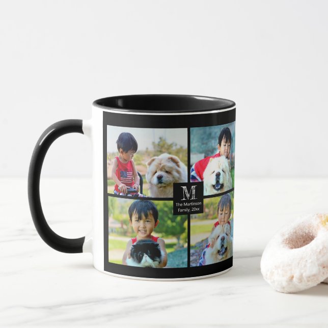 Caneca 4 Colagem Personalizada de Fotos com Monograma (Com Donut)