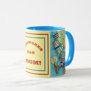 CANECA 4 DE JULHO, ROBÔ DE FOGOS DE FOGO, VESTIDO DE FOGO