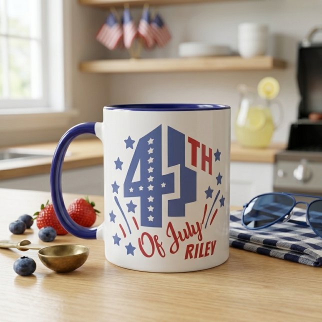 Caneca 4 de Julho Vermelho Branco e Azul Nome Personaliza (4th of July Red White and Blue Custom Name Mug.  Just add your name!)