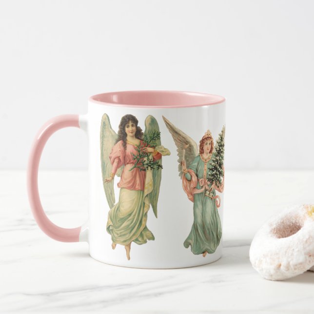 Caneca 4 diferentes anjos vitorianos, Natais vintages (Com Donut)