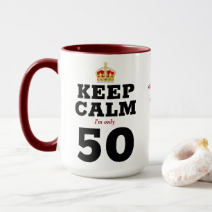 Caneca 50º aniversário Mantenha a calma Adicionar mensa
