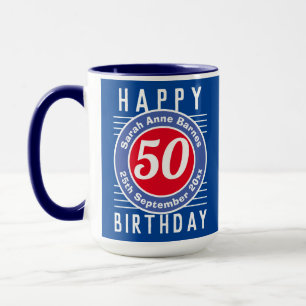 Caneca 50º Aniversário Mug com Idade, Nome e Data
