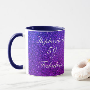 Caneca 50 E Fabulosa Brilhante Púrpura Branca De Aniversá