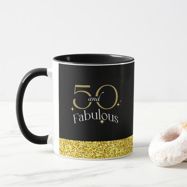 Caneca 50 e Fabulosa Leitura Dourada de Script Elegante P (Com Donut)