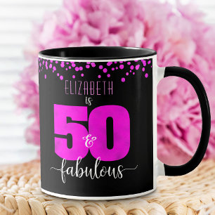 Caneca 50 e fabuloso aniversário de pontos de folha rosa-