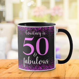 Caneca 50 e fabuloso rosa e preto personalizado