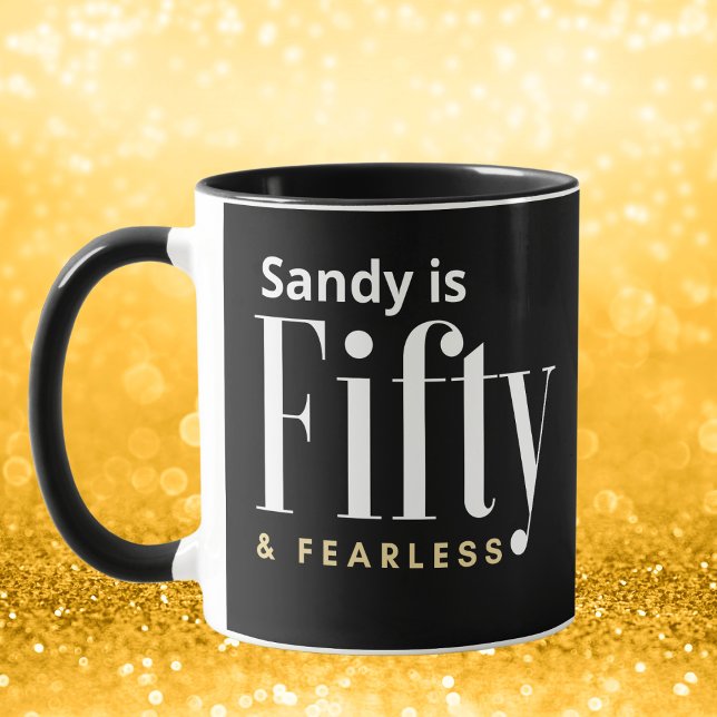 Caneca 50 e imbecil, Elegante moderno preto, personalizad (Criador carregado)