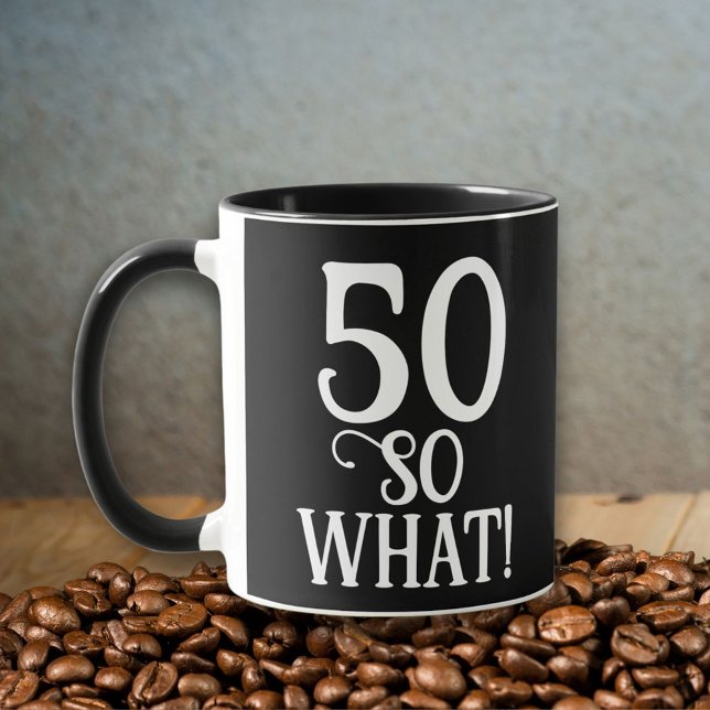 Caneca 50 Que Engraçado Citação 50º Aniversário Negro (Criador carregado)