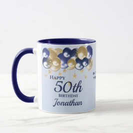 Caneca 50th Birthday Navy Gold Balloons 
