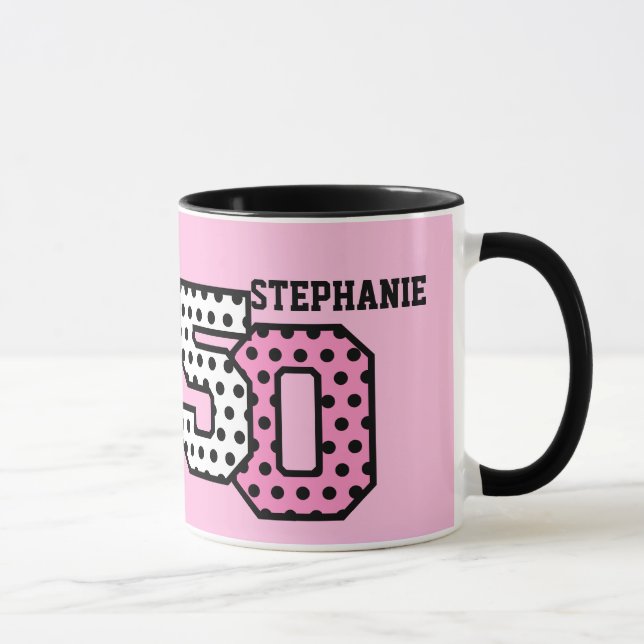Caneca 50th Nome feito sob encomenda V04C das BOLINHAS (Direita)