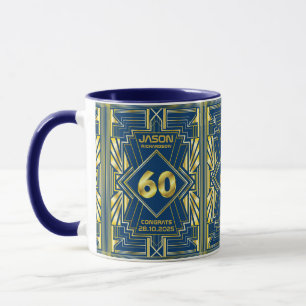 Caneca 60º aniversário Art Deco Dourado Excelente Azul 