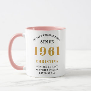 Caneca 60º aniversário de 1961 Senhora Dourada rosa perso