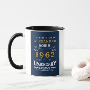 Caneca 60º aniversário de 1962 Adicionar nome Vintage Blu