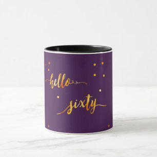 Caneca 60º aniversário dourado roxo saudação 60 tipografi